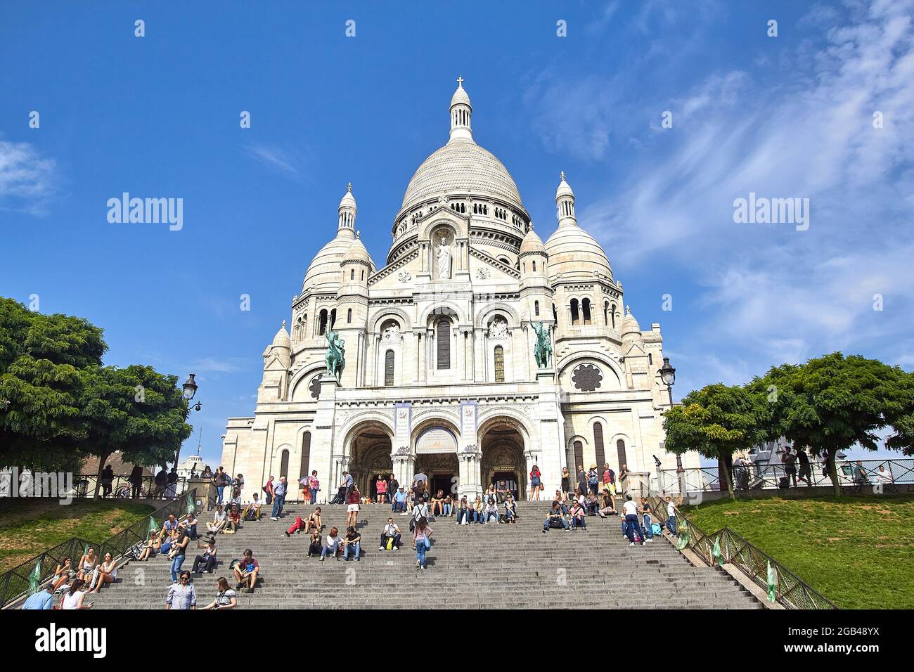 Basilica of the Sacred Heart of Jesus, Monmartre hills, Paris - FranceS - Stock Photo