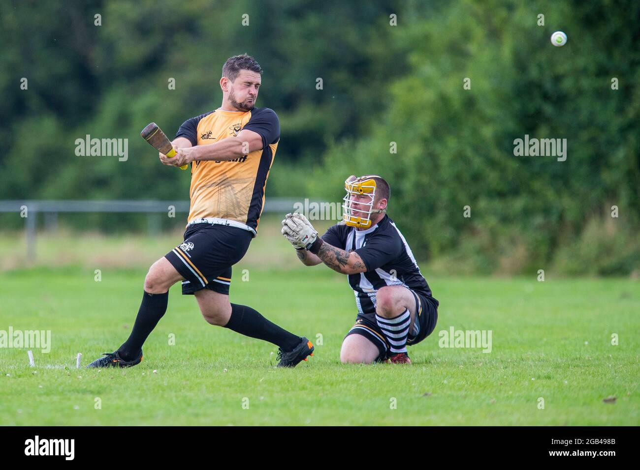 Cardiff, Wales, UK. 01st Aug, 2021. Match action during the GB Sportswear men's baseball cup final between Newport City and Grange Albion at Rumney Rugby Club. Credit: Mark Hawkins/Alamy Live News Stock Photo