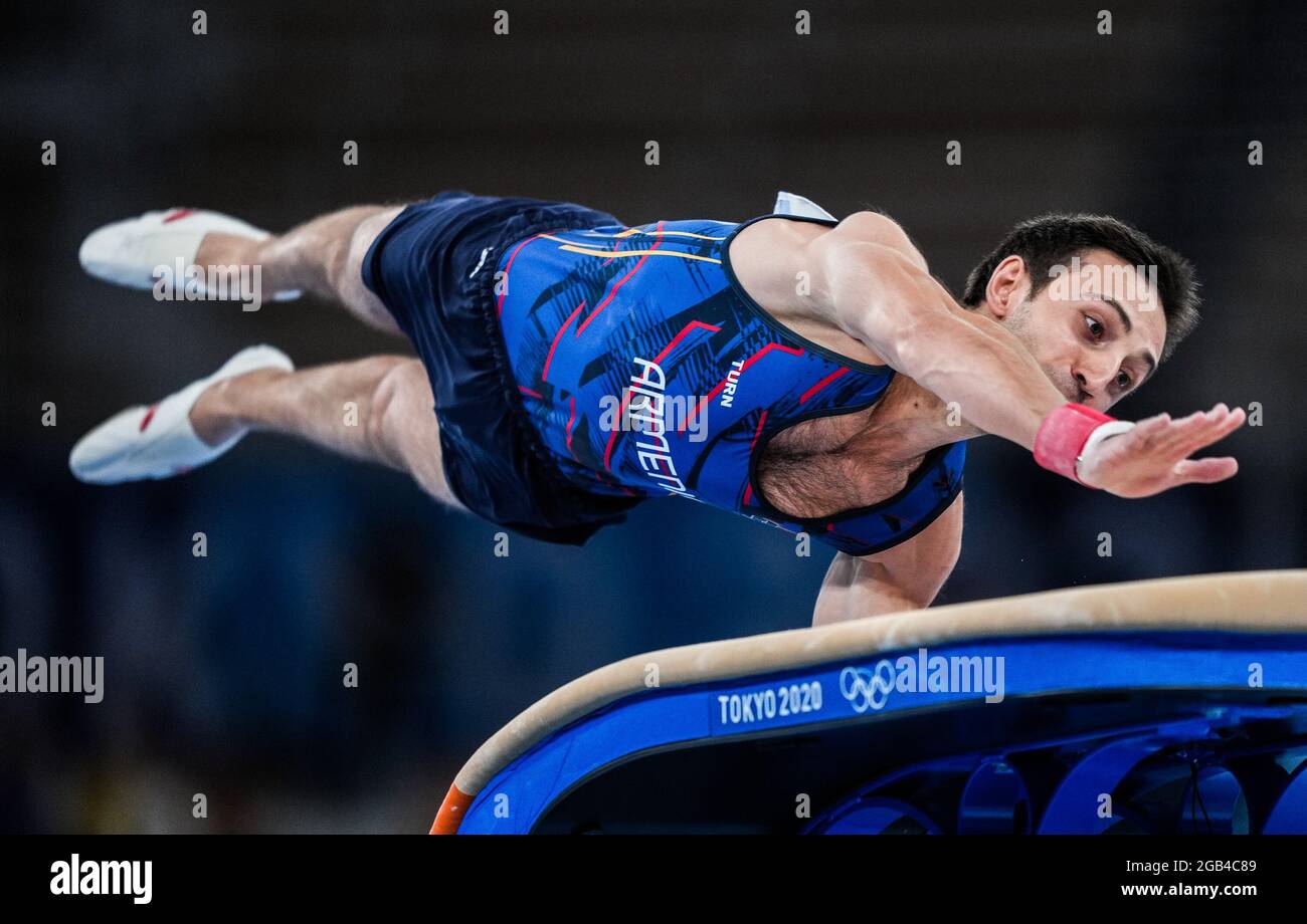 (210802) -- TOKYO, Aug. 2, 2021 (Xinhua) -- Artur Davtyan of Armenia competes during the artistic gymnastics men's vault final at the Tokyo 2020 Olympic Games in Tokyo, Japan, Aug. 2, 2021. (Xinhua/Liu Dawei) Stock Photo