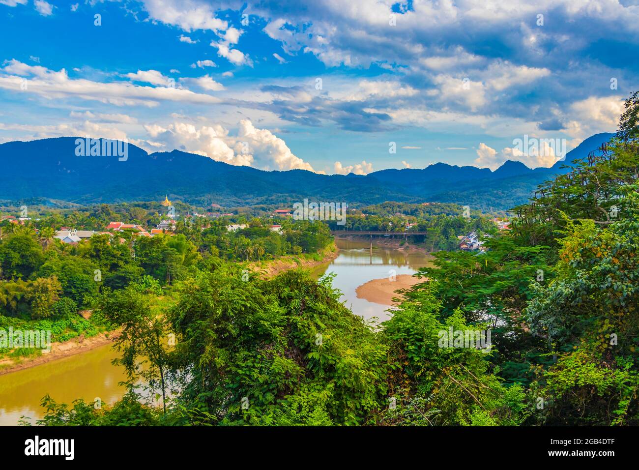 Panorama of the landscape Mekong river and Luang Prabang city in Laos ...
