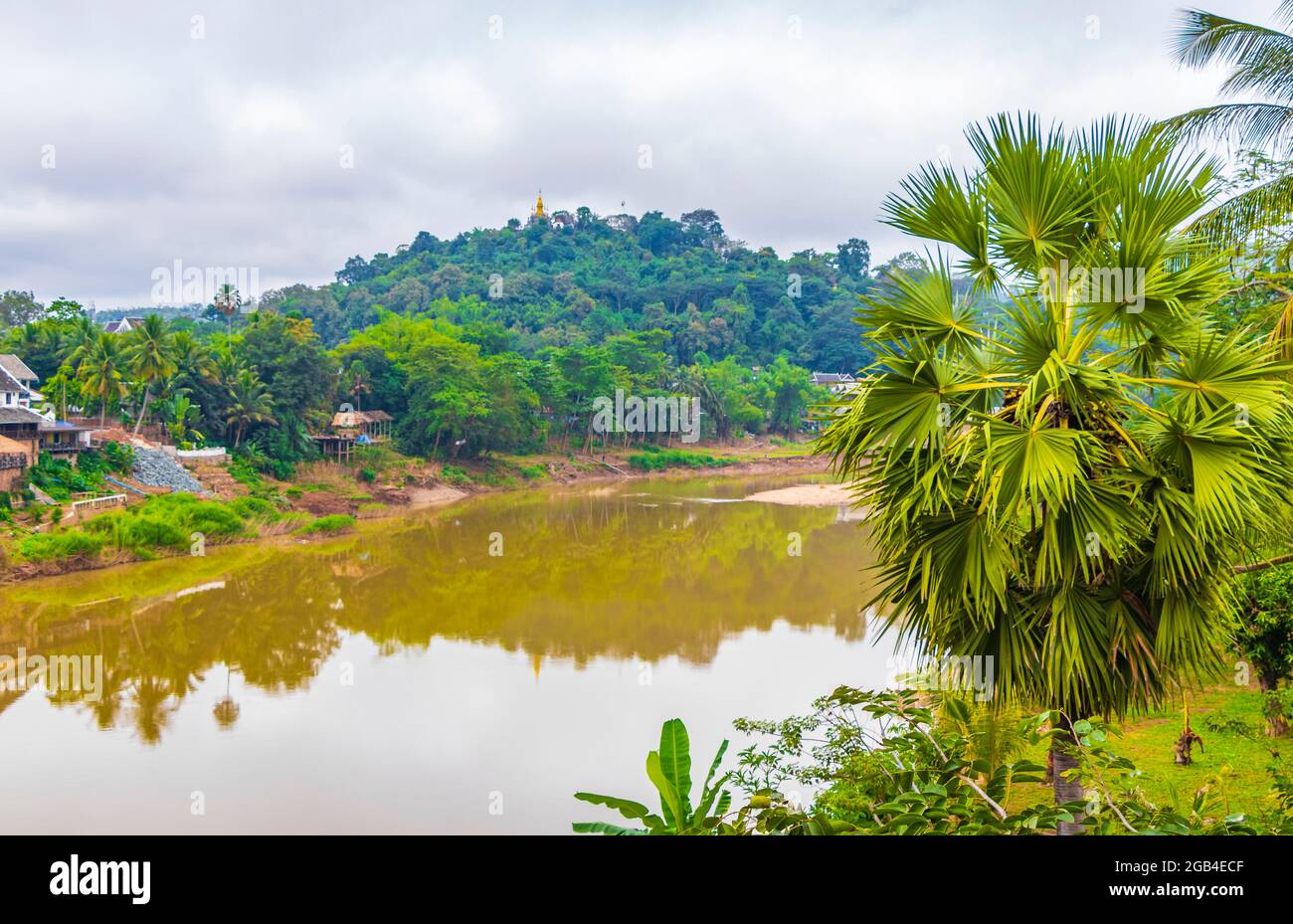 Panorama of the landscape Mekong river and Luang Prabang city in Laos ...