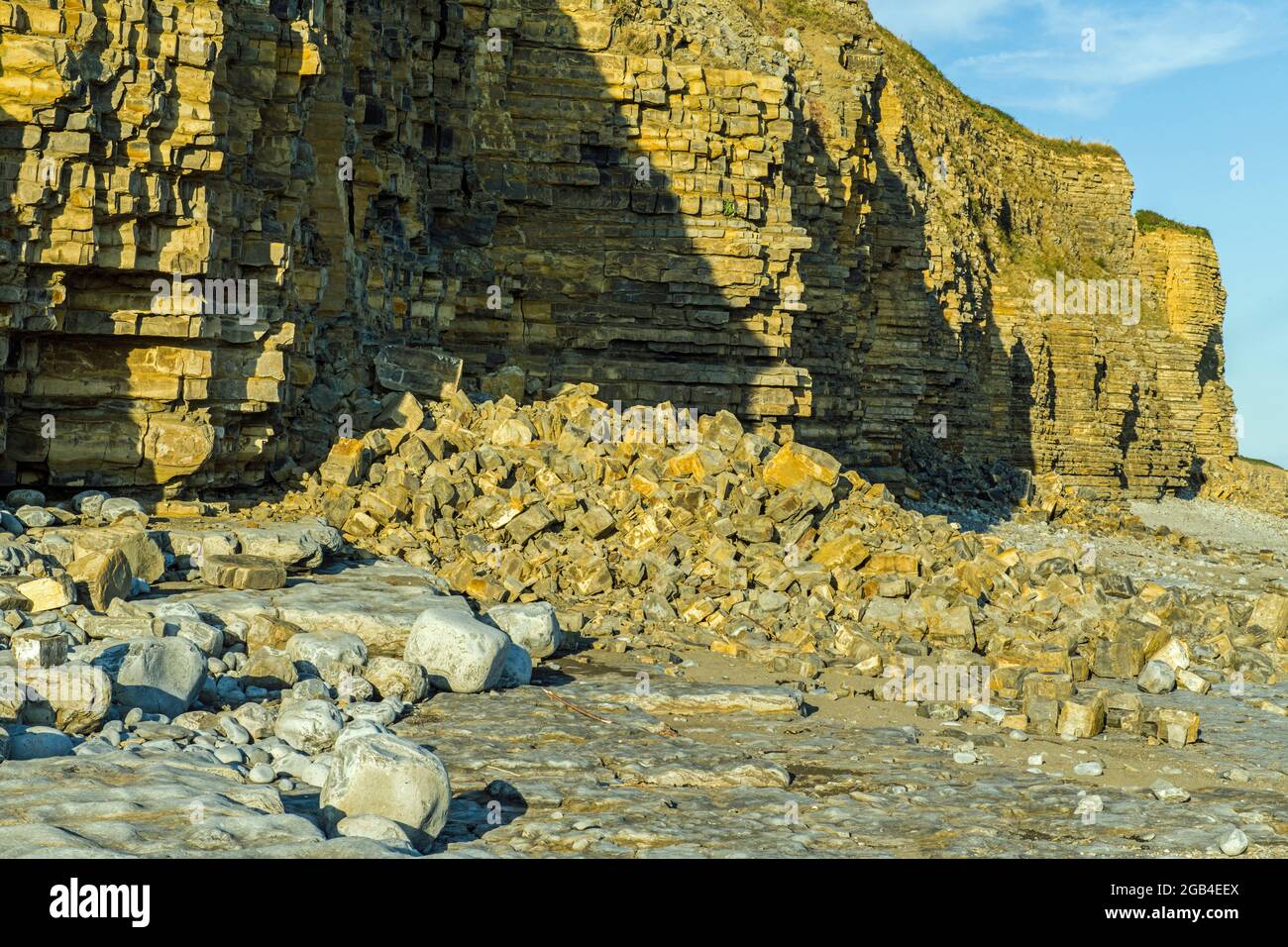 Examples of cliff collapse at Llantwit Major on the Glamorgan Heritage Coast south Wales Stock Photo