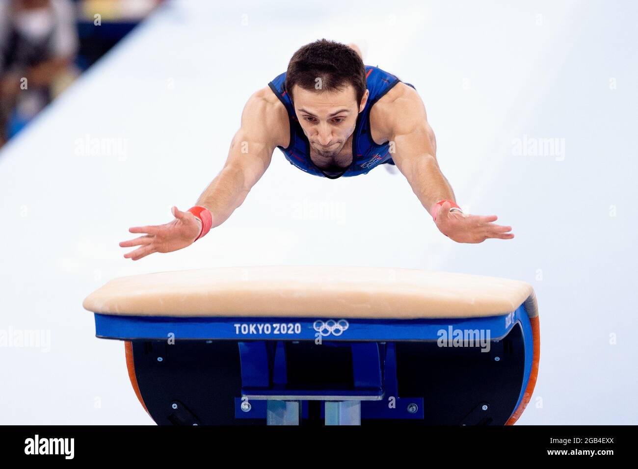 TOKYO, JAPAN - AUGUST 2: Artur Davtyan of Armenian competing on Men's Vault Final during the Tokyo 2020 Olympic Games at the Ariake Gymnastics Centre on August 2, 2021 in Tokyo, Japan (Photo by Iris van den Broek/Orange Pictures) Stock Photo