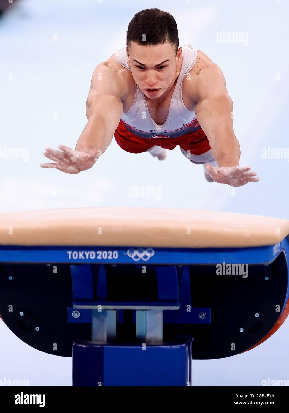 TOKYO, JAPAN - AUGUST 2: Ahmet Onder of Turkey competing on Men's Vault Final during the Tokyo 2020 Olympic Games at the Ariake Gymnastics Centre on August 2, 2021 in Tokyo, Japan (Photo by Iris van den Broek/Orange Pictures) Stock Photo