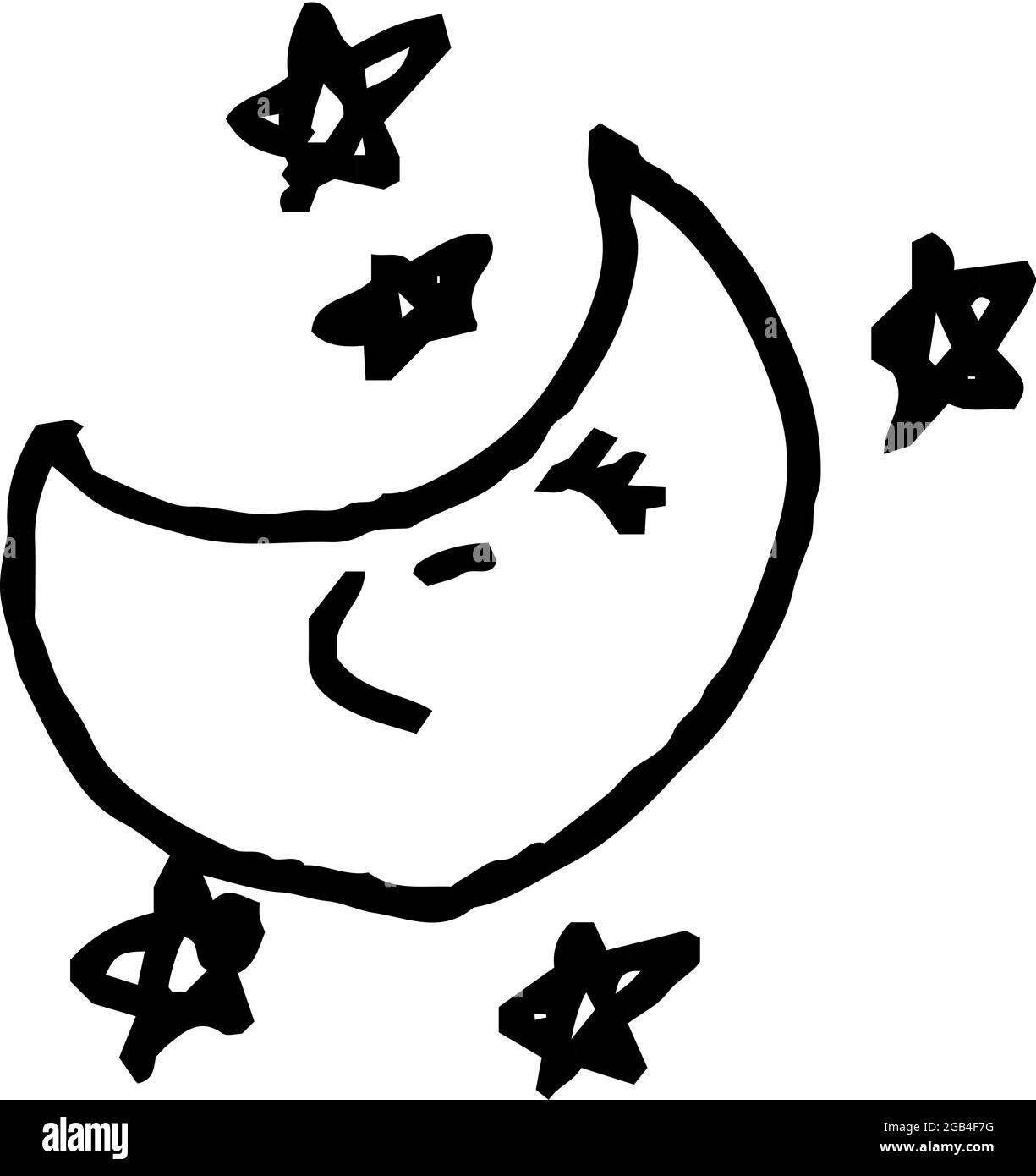 This is a illustration of Cute moon and star scribbles drawn by children Stock Vector