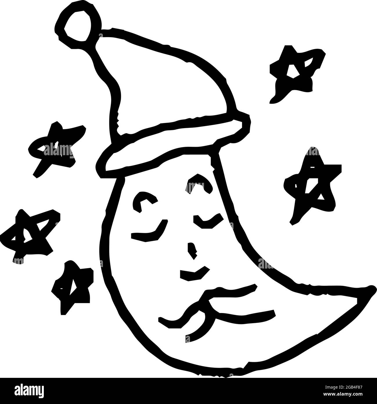 This is a illustration of Cute moon and star scribbles drawn by children Stock Vector