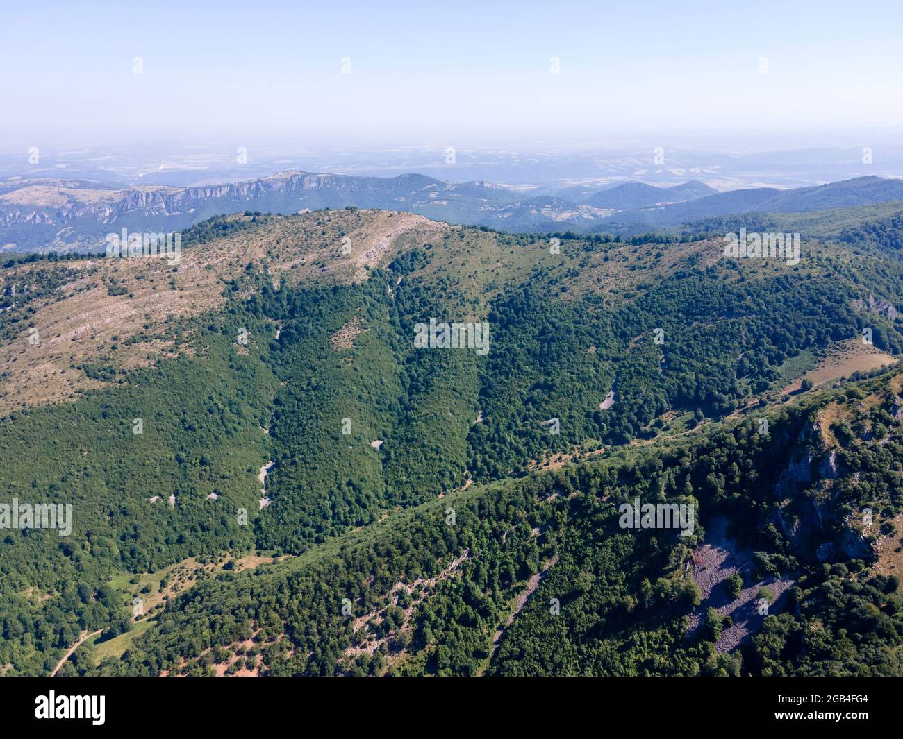 Aerial view of Balkan Mountain near town of Teteven, Lovech region ...