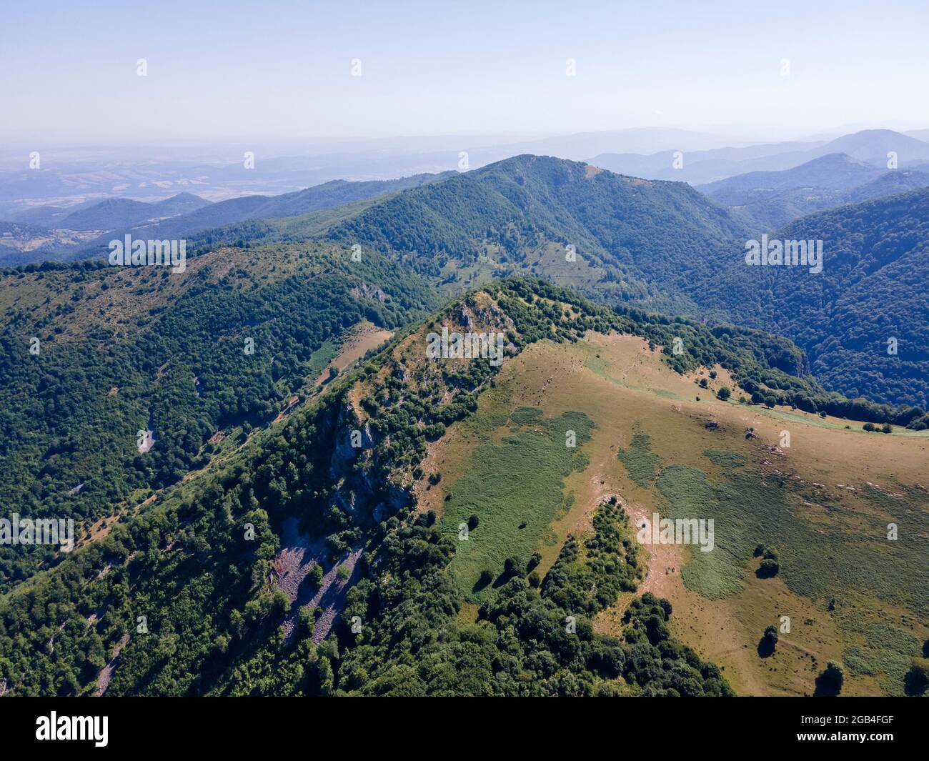 Aerial view of Balkan Mountain near town of Teteven, Lovech region ...