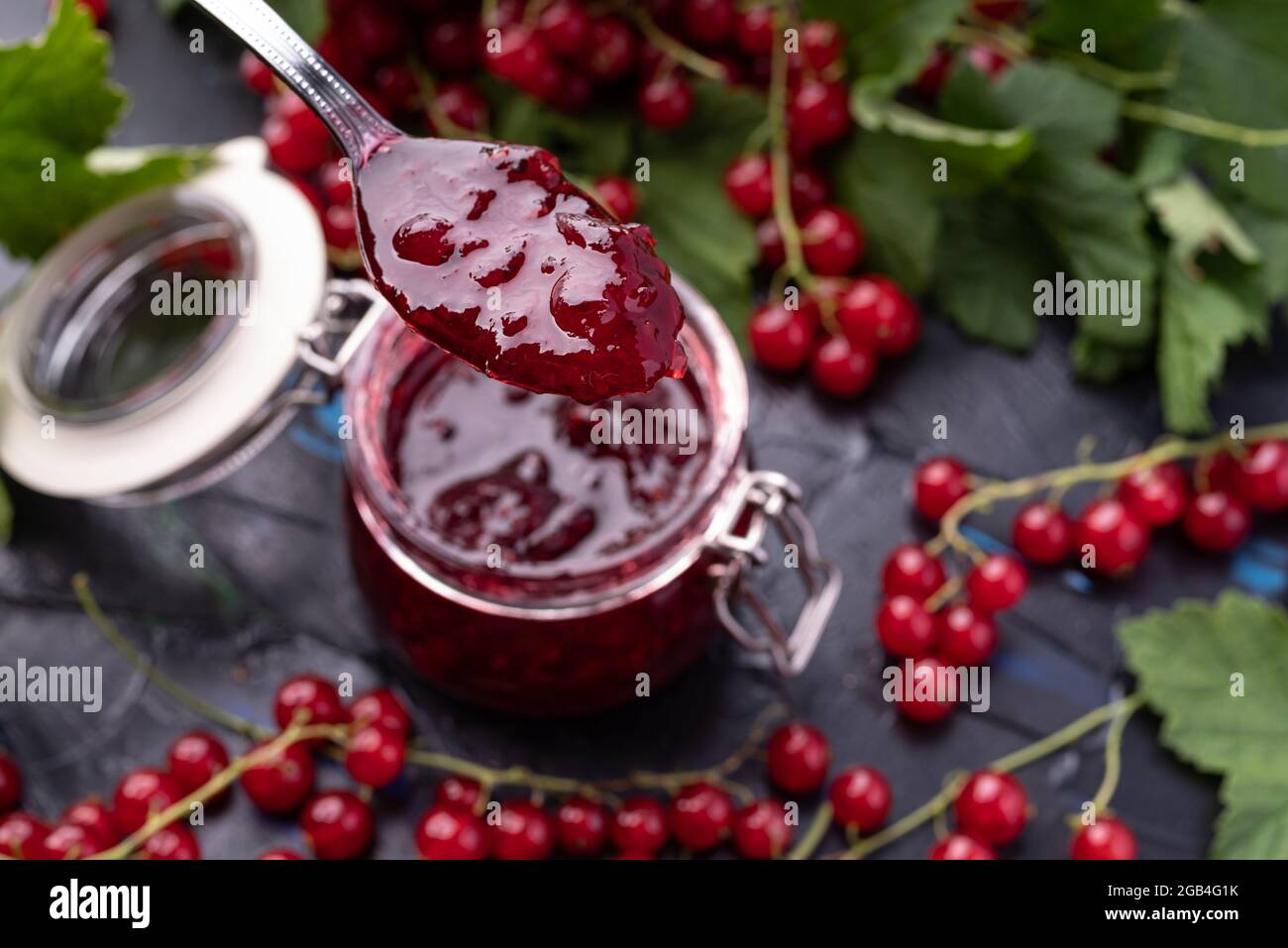 Homemade red currant jam preparation with fresh fruits Stock Photo Alamy