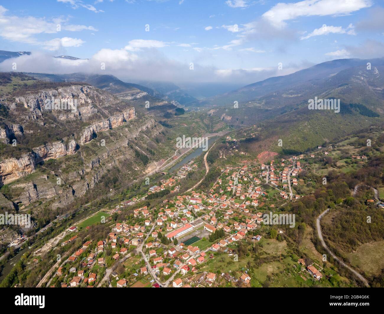 Aerial view of village of Lakatnik at Iskar river Gorge, Balkan ...