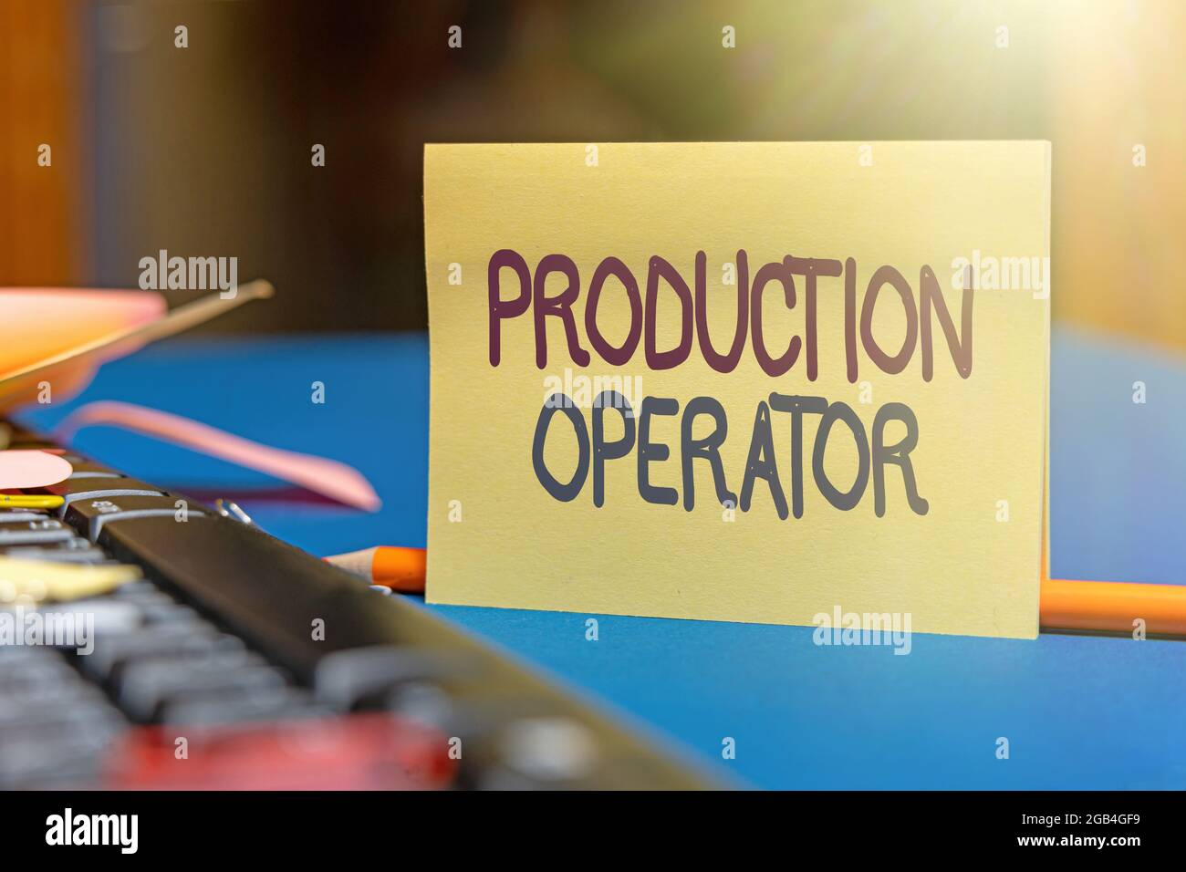 Handwriting text Production Operator. Concept meaning control equipment