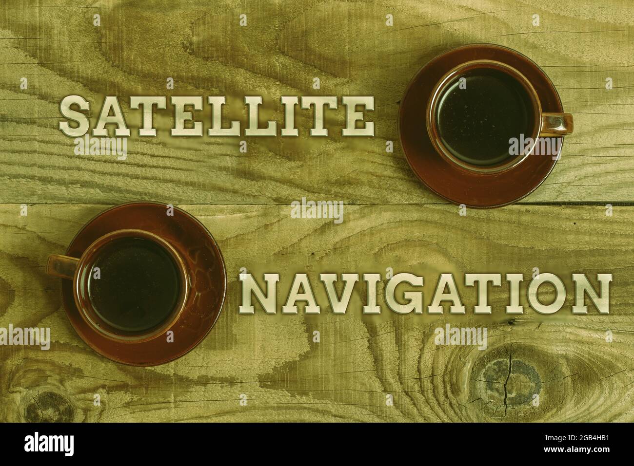 Text sign showing Satellite Navigation. Word for system providing autonomous geospatial positioning Stack of Sample Cube Rectangular Boxes On Surface Stock Photo