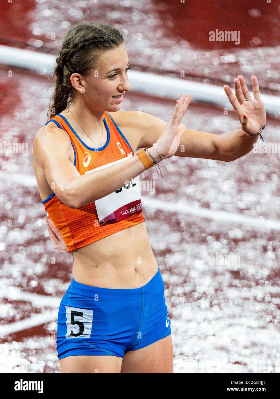 Tokyo, Japan. 02nd Aug, 2021. TOKYO, JAPAN - AUGUST 2: Femke Bol of the Netherlands before competing on Women's 400m Hurdles Semi Final during the Tokyo 2020 Olympic Games at the Olympic Stadium on August 2, 2021 in Tokyo, Japan (Photo by Yannick Verhoeven/Orange Pictures) NOCNSF ATLETIEKUNIE Credit: Orange Pics BV/Alamy Live News Stock Photo