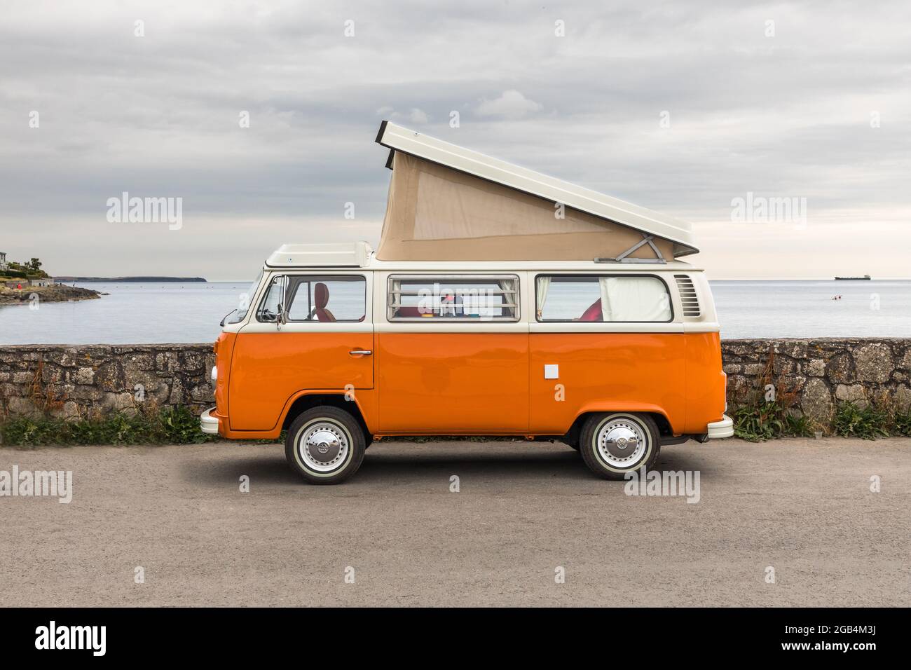 Fountainstown, Cork, Ireland. 02nd August, 2021. A second year of  staycations has seen the sale of campervans almost trebled compared to last  year. Here a vintage 1970's Volkswagen Westfalia campervan is parked