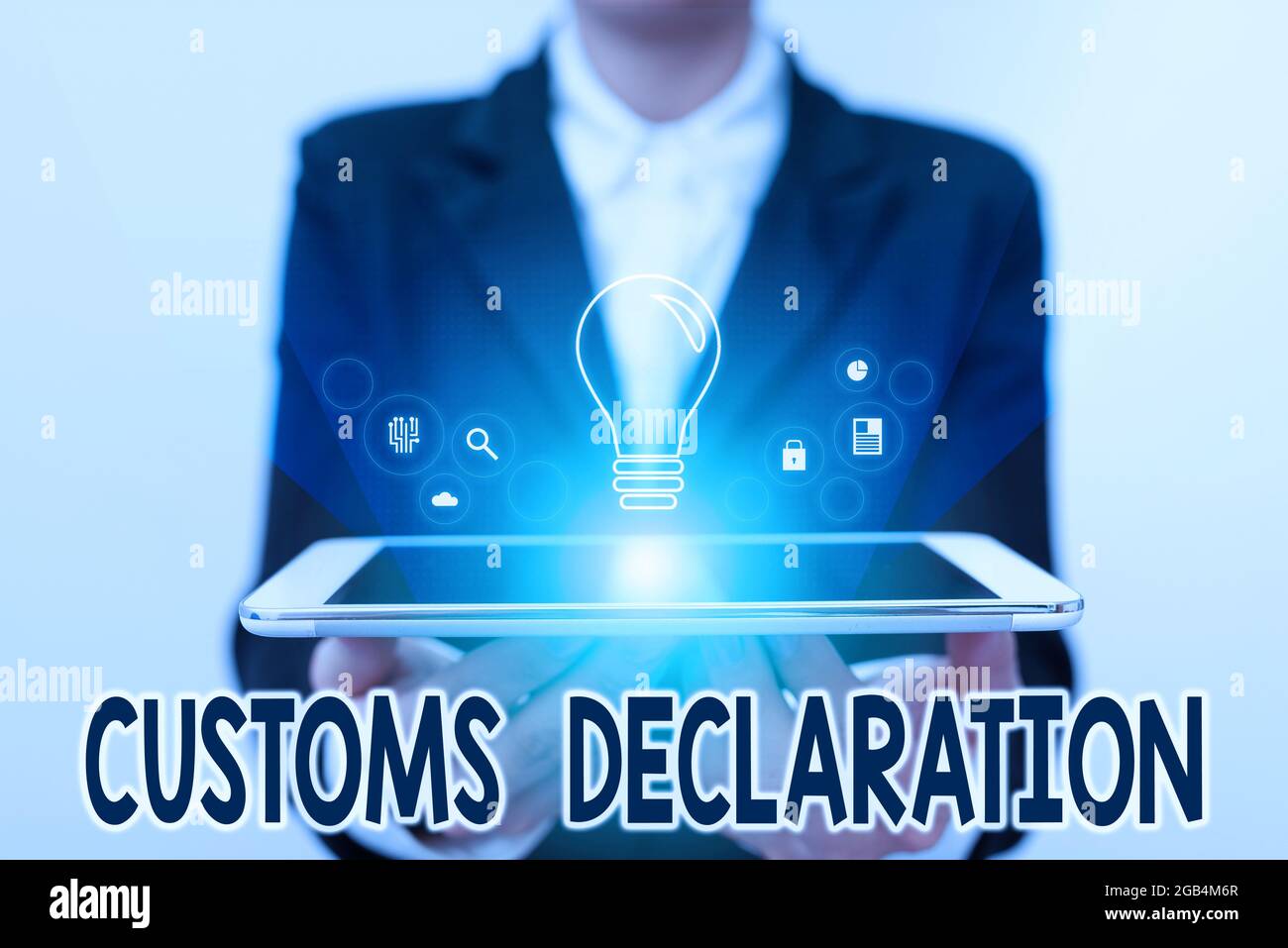 Conceptual caption Customs Declaration. Business idea Official document  showing goods being imported Lady In Uniform Holding Touchpad Showing Stock  Photo - Alamy
