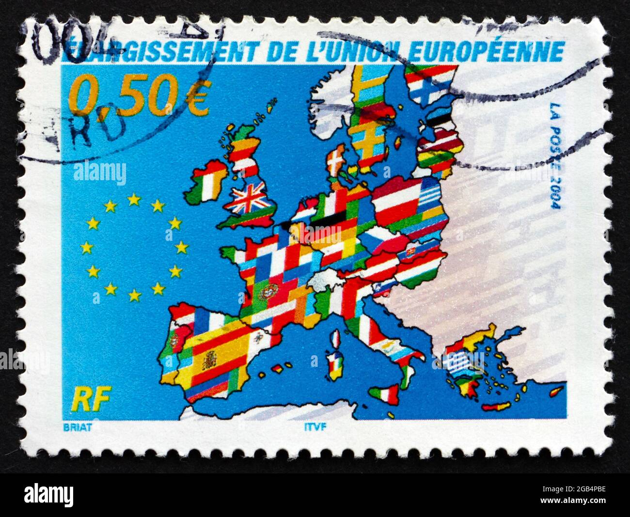 FRANCE - CIRCA 2004: a stamp printed in the France shows Map of Europe, Expansion of the European Union, circa 2004 Stock Photo