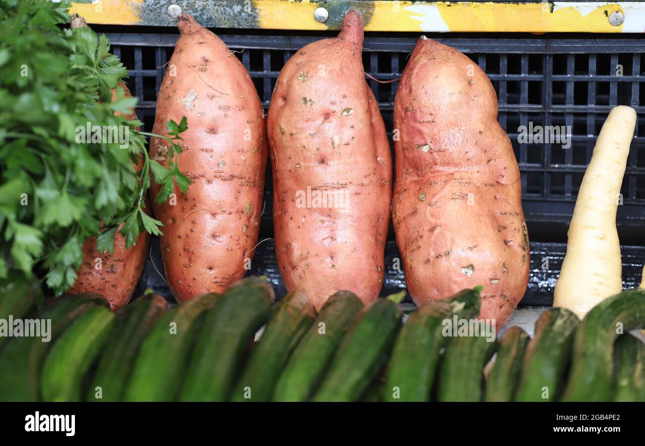 Close up of Sweet potatoes and veggies. Stock Photo