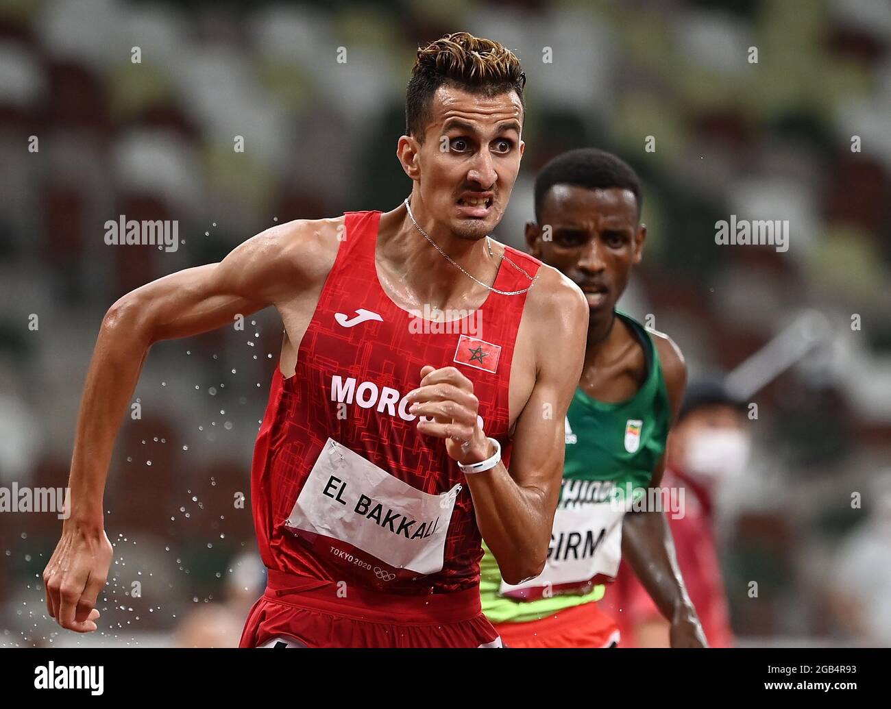Tokyo, Japan. 2nd Aug, 2021. Soufiane El Bakkali of Morocco competes during the men's 3000m steeplechase final at Tokyo 2020 Olympic Games, in Tokyo, Japan, Aug. 2, 2021. Credit: Li Yibo/Xinhua/Alamy Live News Stock Photo