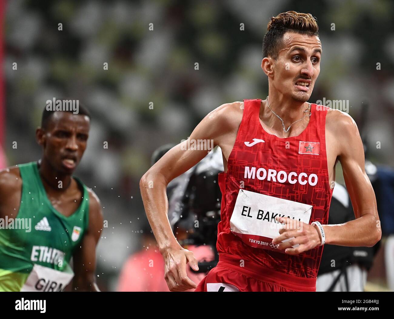 Tokyo, Japan. 2nd Aug, 2021. Soufiane El Bakkali of Morocco competes during the men's 3000m steeplechase final at Tokyo 2020 Olympic Games, in Tokyo, Japan, Aug. 2, 2021. Credit: Li Yibo/Xinhua/Alamy Live News Stock Photo
