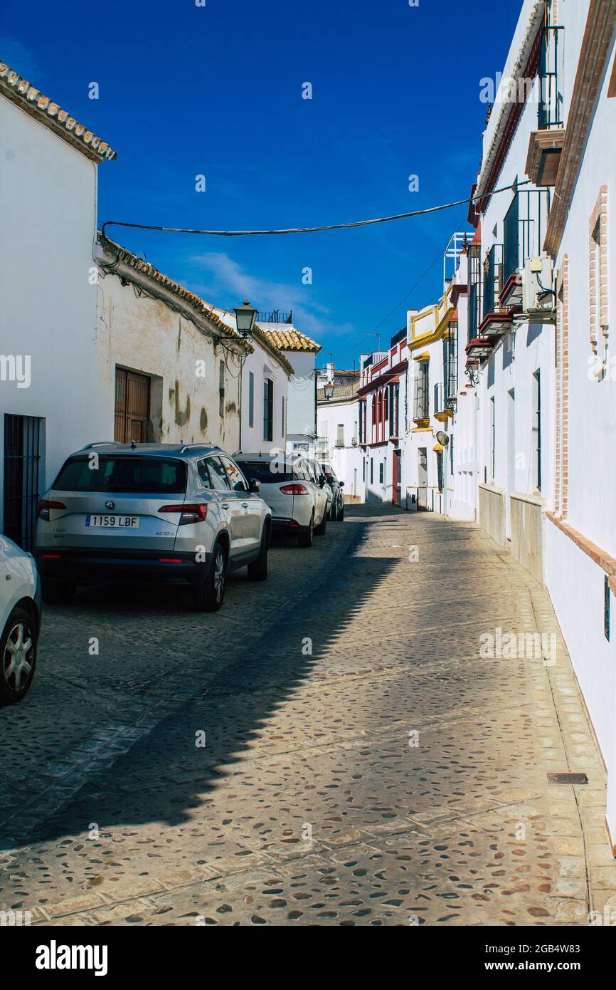 Carmona Spain July 31, 2021 Narrow street in town of Carmona called The Bright Star of Europe