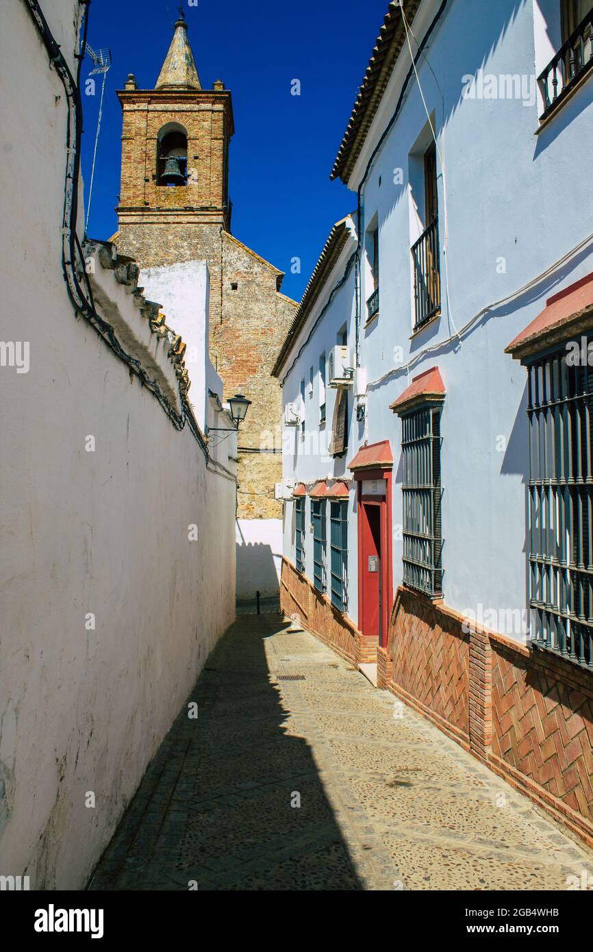 Carmona Spain July 31, 2021 Narrow street in town of Carmona called The Bright Star of Europe