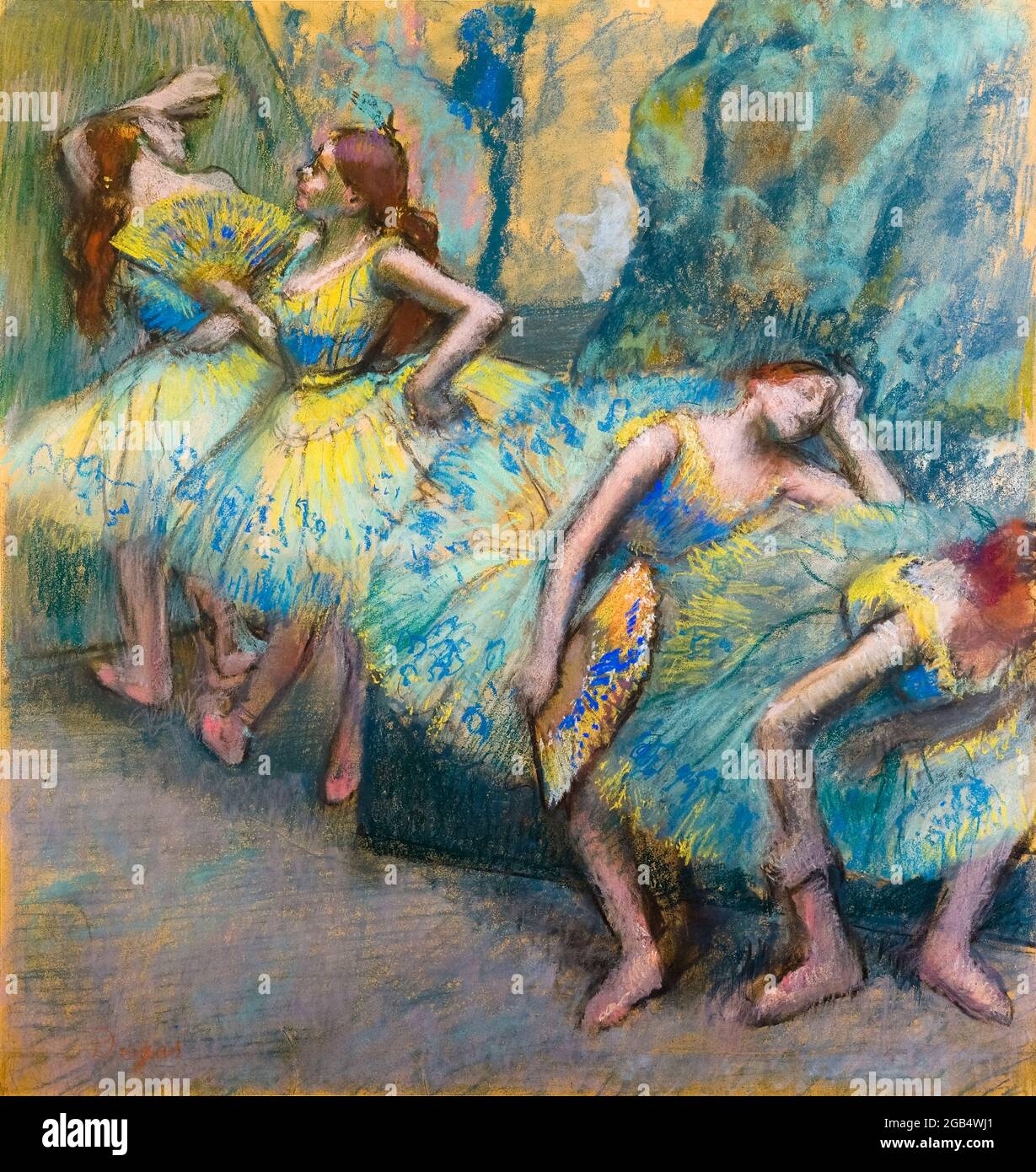 Ballet Dancers in the Wings, pastel drawing by Edgar Degas, 1890-1899 Stock Photo