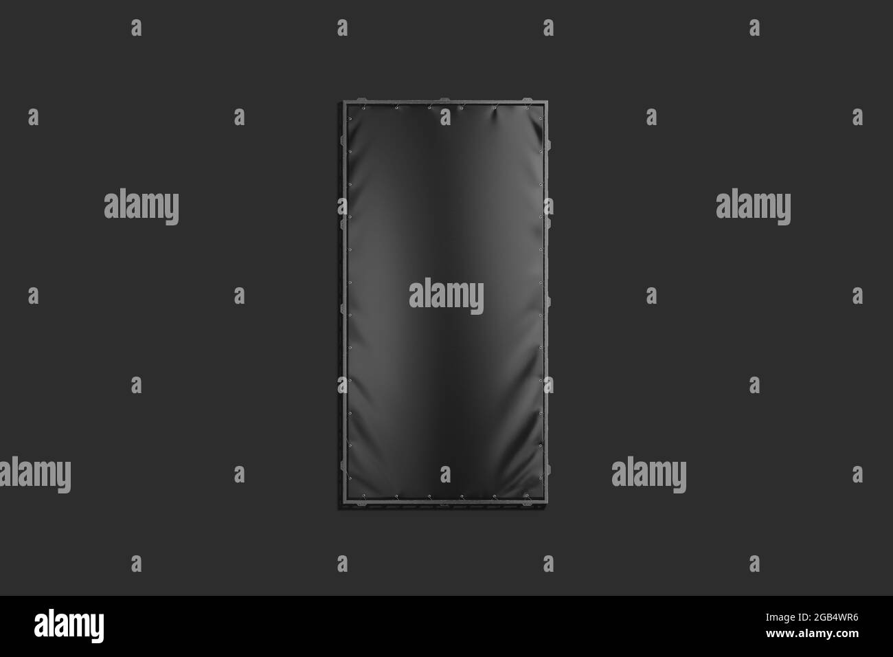 Blank black big stretching banner grip frame mockup, dark background, 3d rendering. Empty