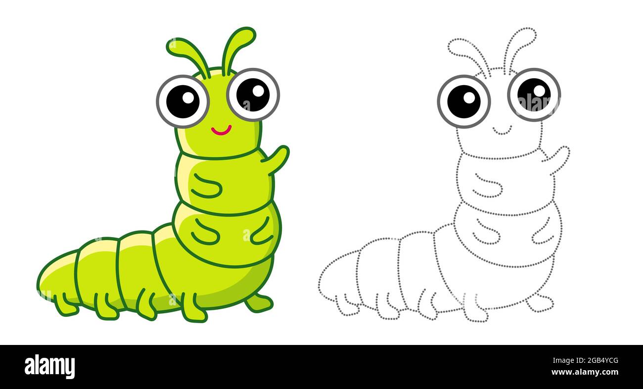 Coloring Insect for children coloring book. Funny caterpillar in a cartoon  style. Trace the dots and color the picture Stock Vector Image & Art - Alamy