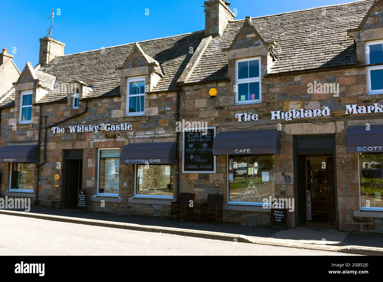 Tomintoul. Village shops. mainly for tourists.  Scottish Highlands Scotland Stock Photo