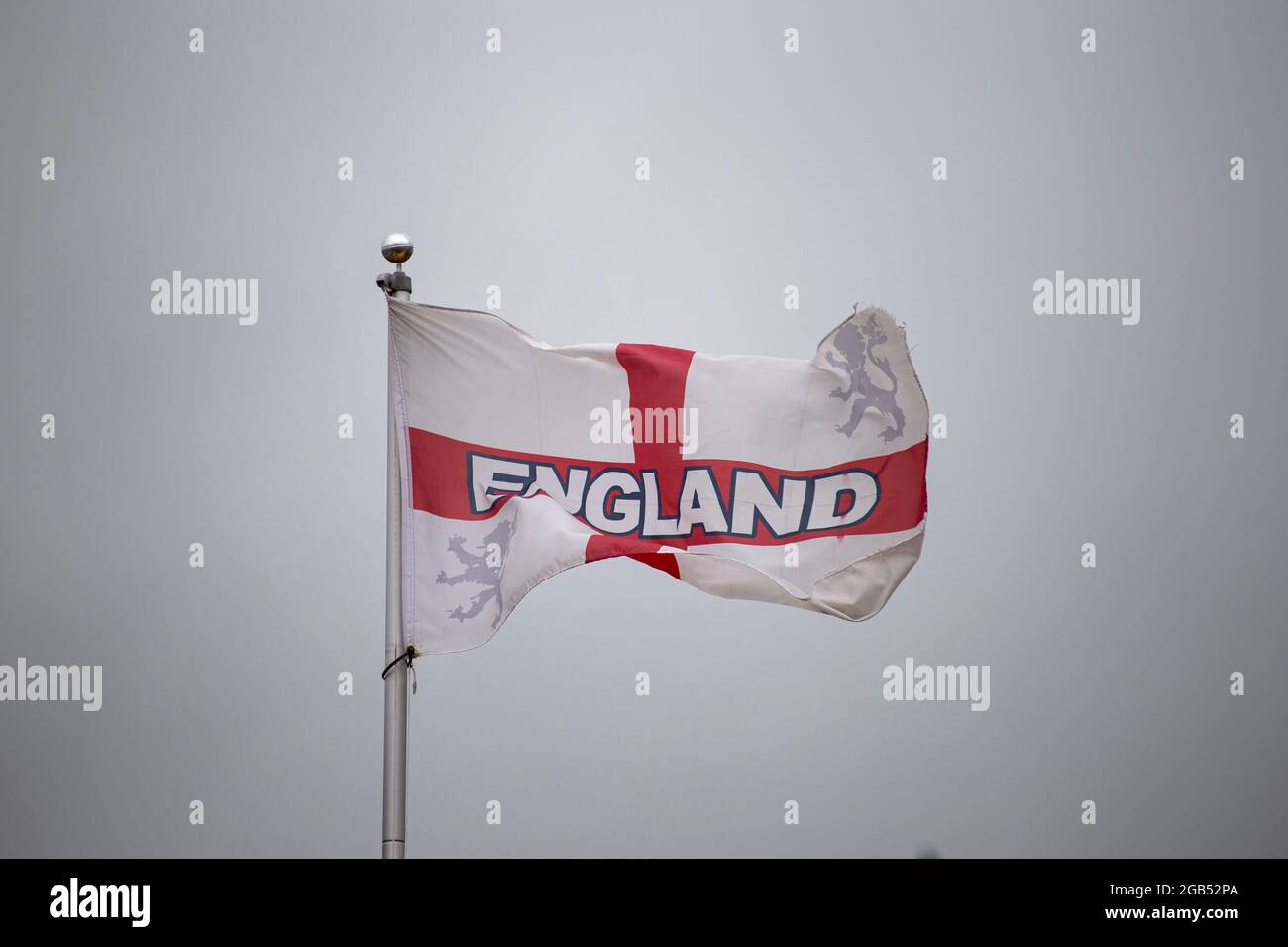 A view of an England flag near Blackburn Rovers' Ewood Park on the 29th July 2021. Credit: Lewis Mitchell Stock Photo