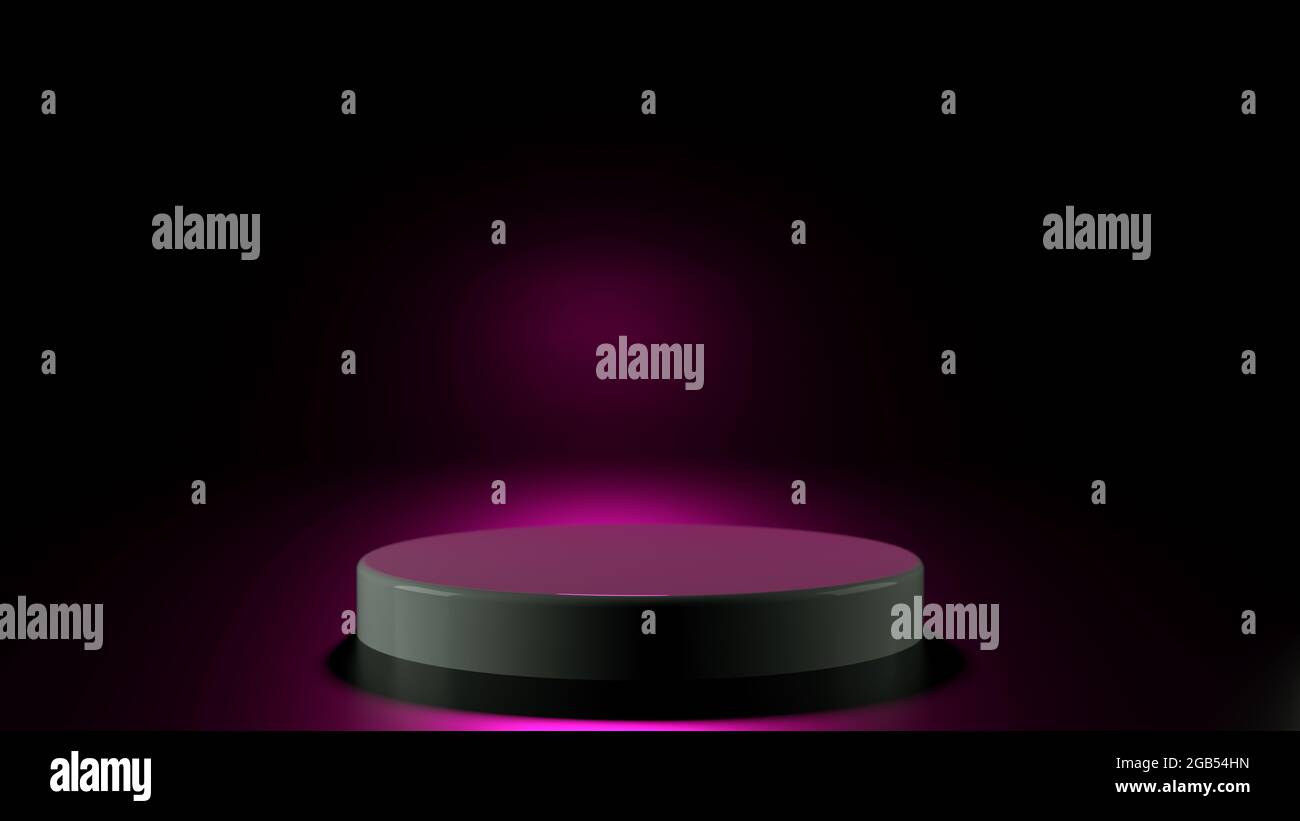 3D rendering stand podium on black background with pink backlight. High ...