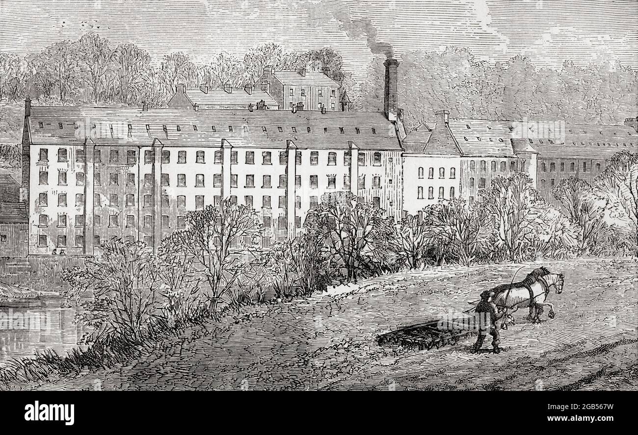 Blantyre Mill, Blantyre, Glasgow, Lankashire, Scotland, seen here in the 19th century.  David Livingstone was born in Blantyre and was employed here from the age of 10 until he was 26. From Picturesque Scotland Its Romantic Scenes and Historical Associations, published c.1890. Stock Photo