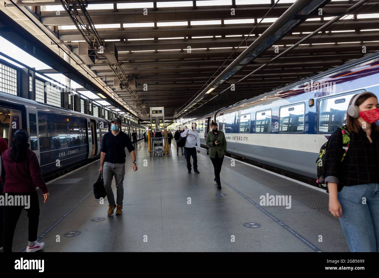 London, UK. 02nd Aug, 2021. London, United Kingdom, August 2, 2021. Travellers walk on the platforms at London Saint Pankras Station as Coronavirus restrictions ease for fully vaccinated travelers coming to England. Credit: Dominika Zarzycka/Alamy Live News Stock Photo