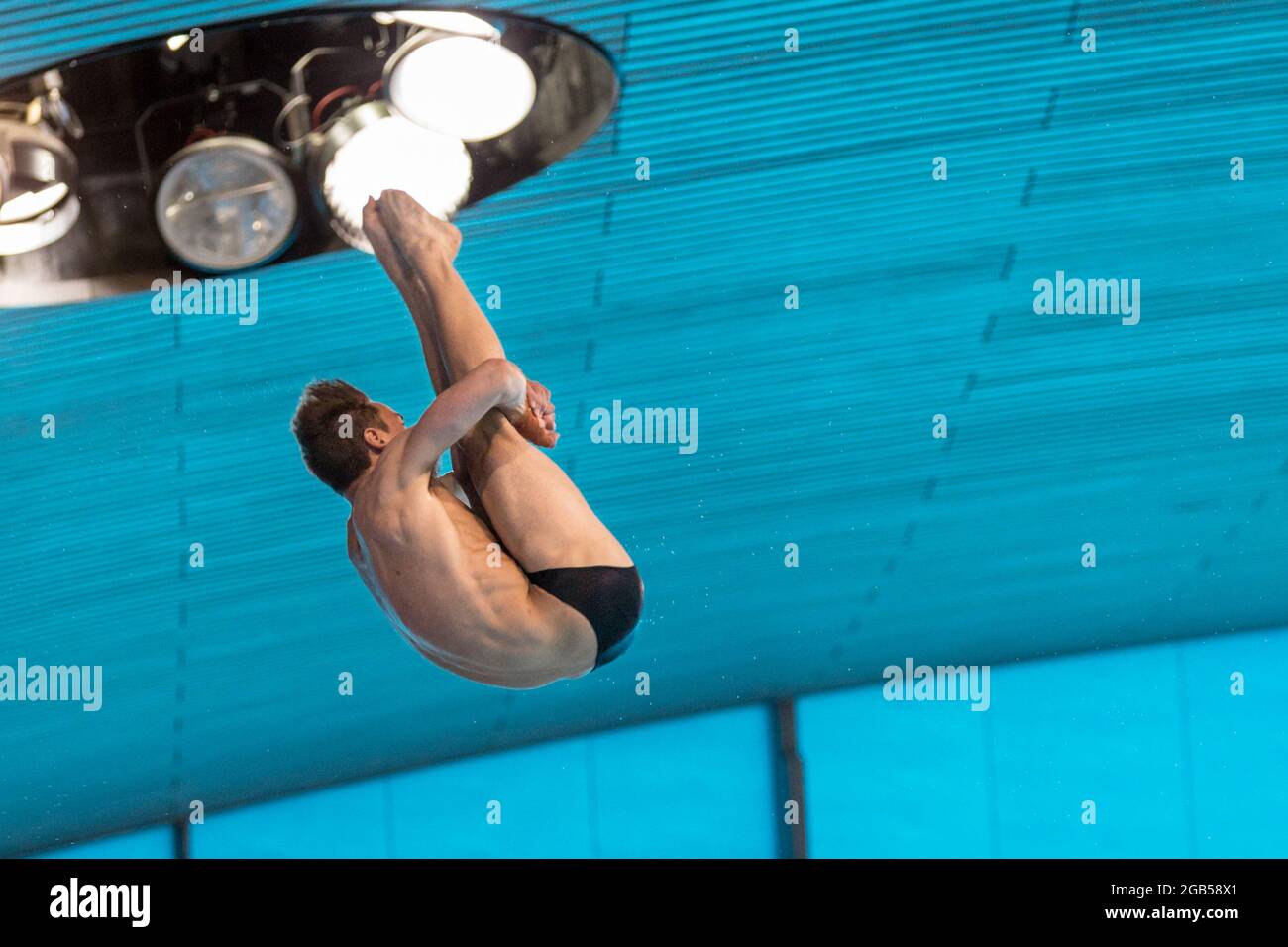 British diver Tom Daley (Thomas Daley) 10 m platform dive, pike position, European Diving