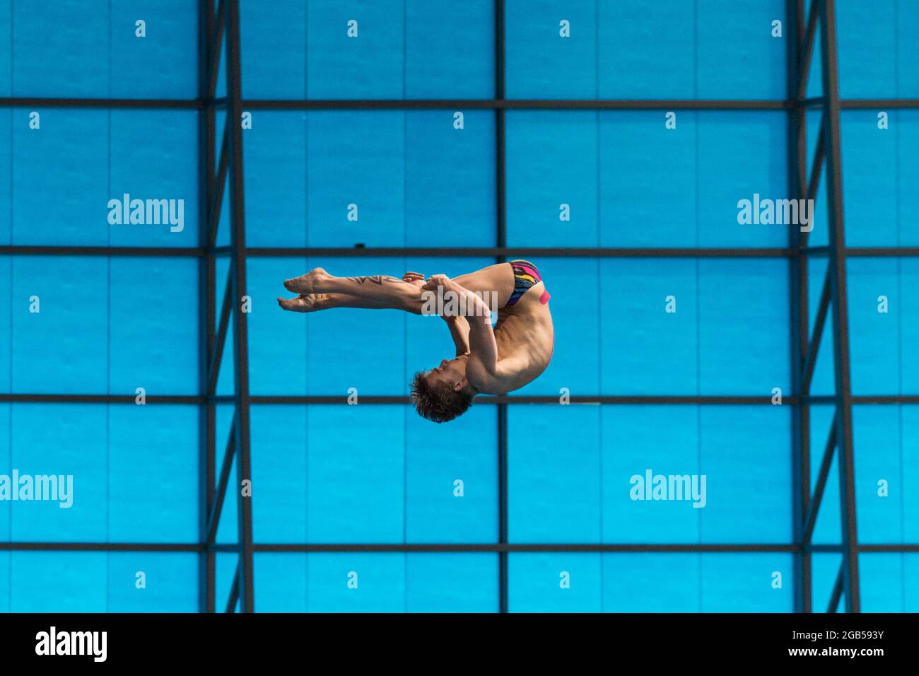 Russian diver Nikita Shleikher, 10 m platform dive, pike, Eurpean Diving Championships, 2016, London, UK Stock Photo