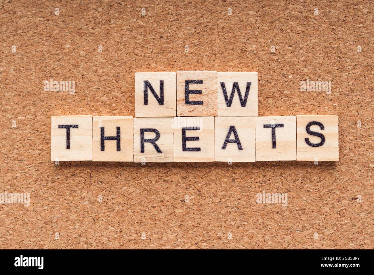 NEW THREATS word written on wood block. NEW THREATS text on wooden table. Business  Covid- 19 Concept Stock Photo