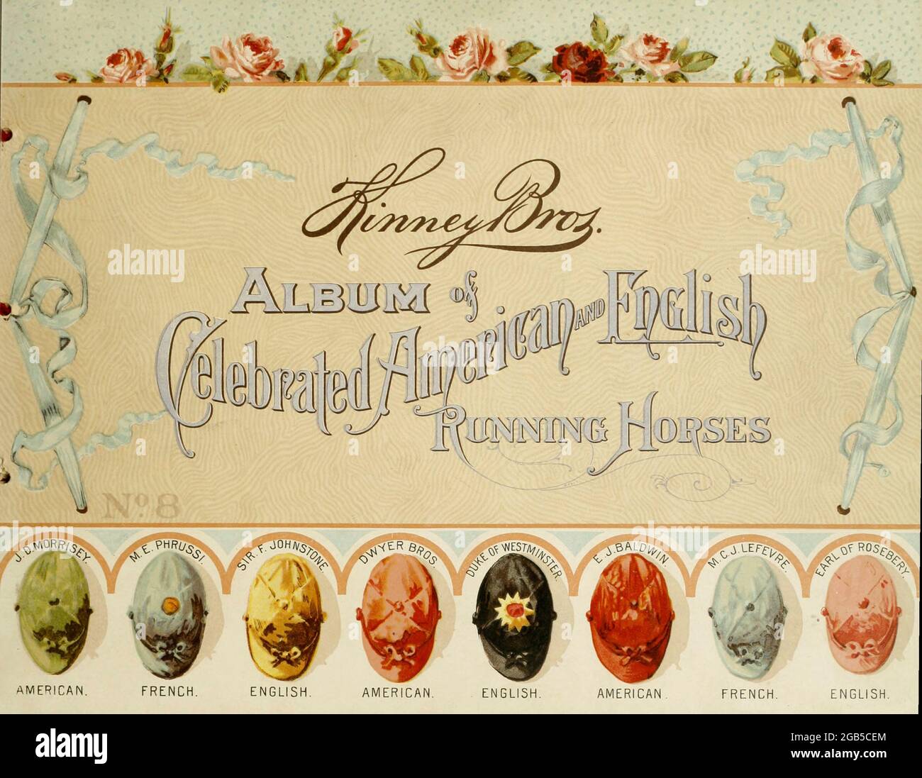 kinney tobacco cards from the ' Album of celebrated American and English running horses ' by  Kinney Bros Published in New Your in 1888 By Kinney Brothers to advance the  sales of their cigarette brands