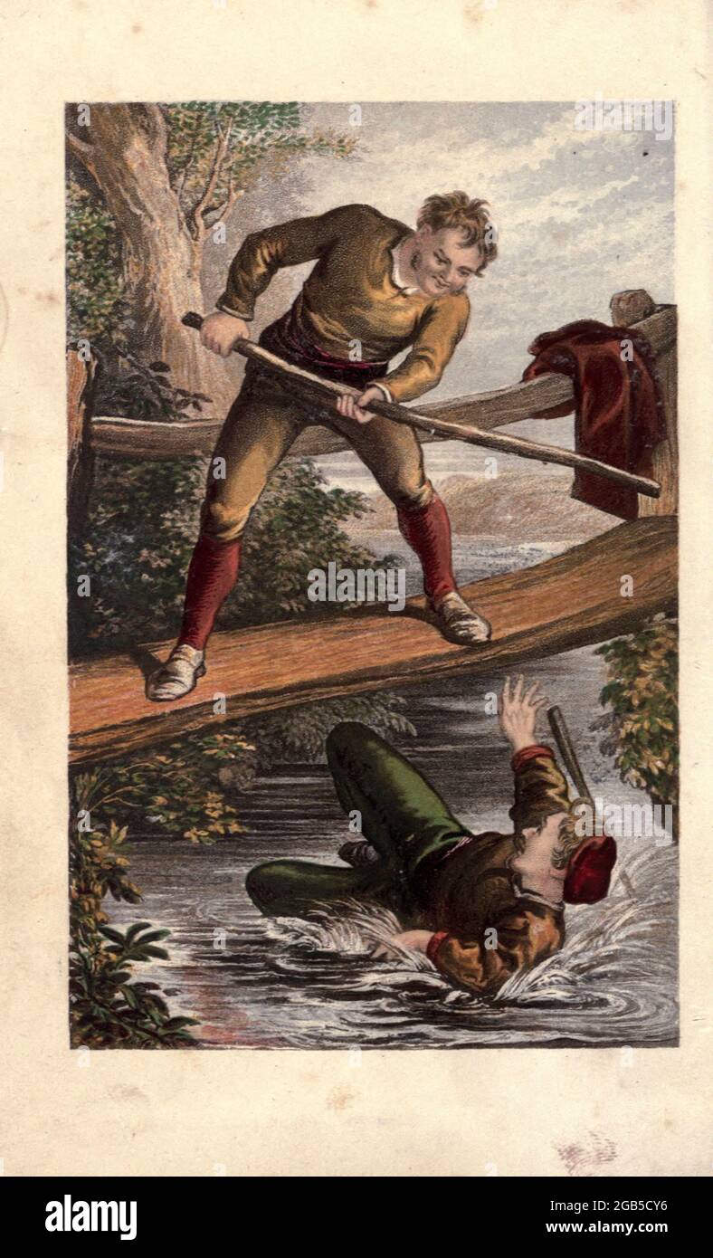 The life and adventures of Robin Hood by Marsh, John B., Published by George Routledge and Sons, the Broadway, Ludgate in London ; New York in 1878. Robin Hood is a legendary heroic outlaw originally depicted in English folklore and subsequently featured in literature and film. According to legend, he was a highly skilled archer and swordsman. In some versions of the legend, he is depicted as being of noble birth, and in modern retellings he is sometimes depicted as having fought in the Crusades before returning to England to find his lands taken by the Sheriff. In the oldest known versions he Stock Photo