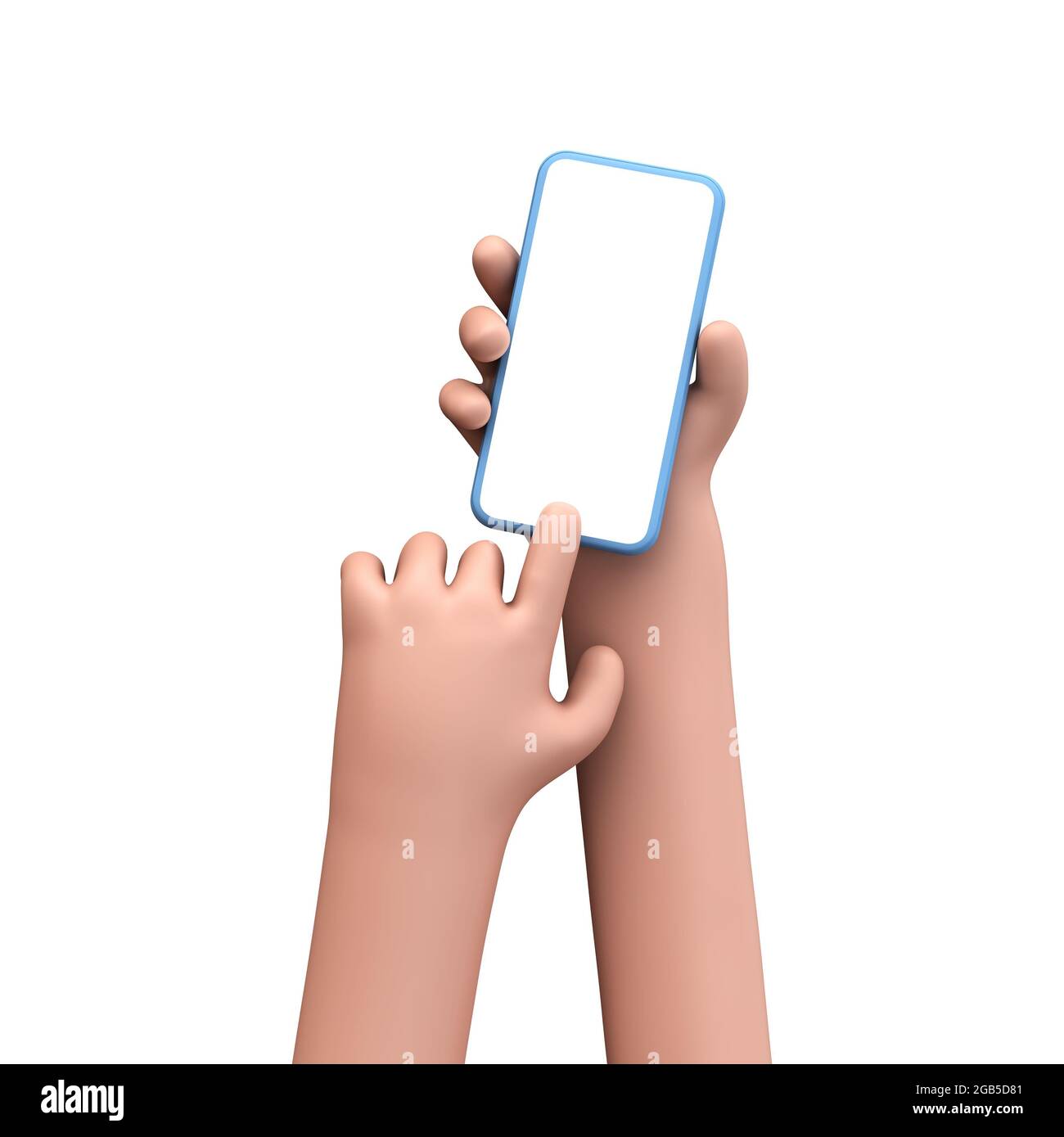 Cartoon hand holding a smartphone with a blank screen. 3D Rendering Stock  Photo - Alamy