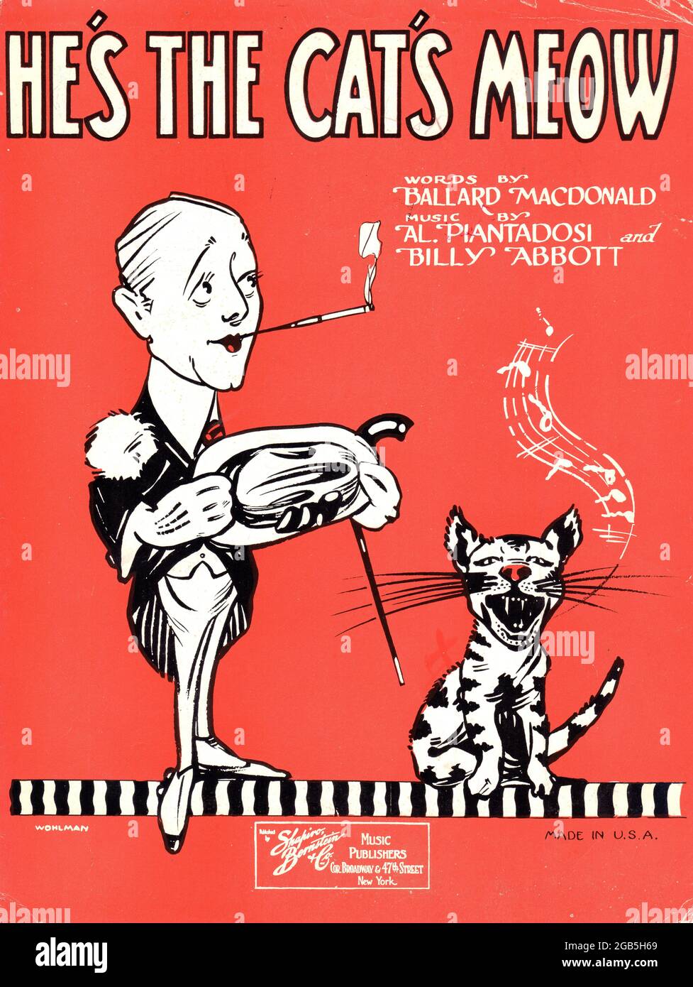 He's the Cat's Meow, 1923 sheet music with comic illustration of a man