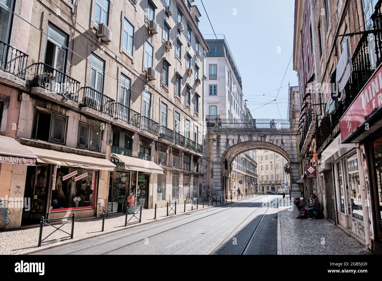 LISBON, PORTUGAL - SEPTEMBER 20, 2019 . Old Lisbon street on a beautiful summer day Stock Photo