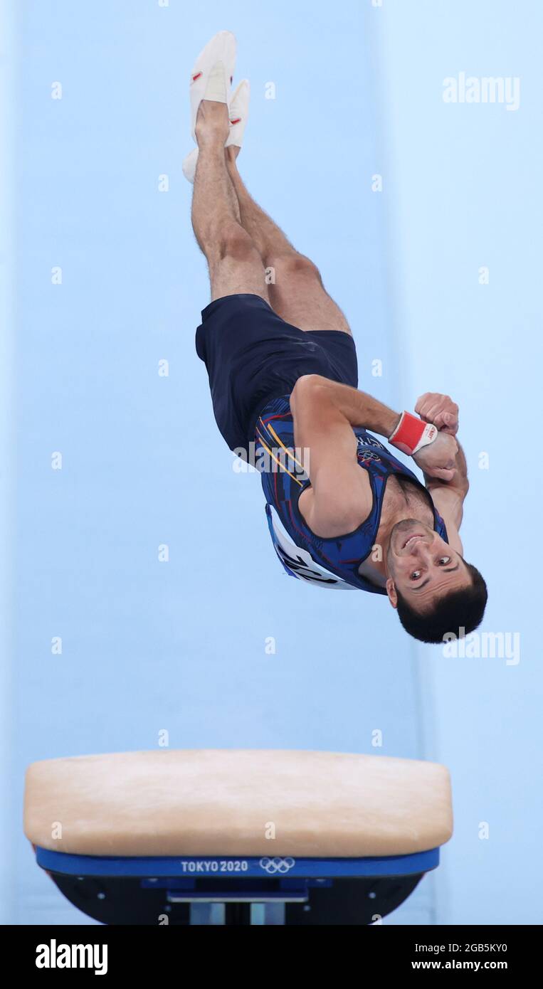Tokyo, Japan. 2nd Aug, 2021. Artur Davtyan of Armenia competes during the artistic gymnastics men's vault final at the Tokyo 2020 Olympic Games in Tokyo, Japan, Aug. 2, 2021. Credit: Zheng Huansong/Xinhua/Alamy Live News Stock Photo