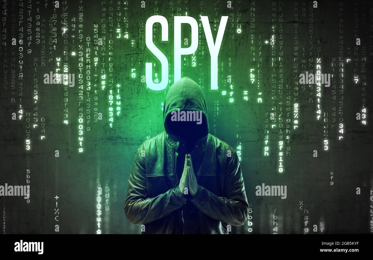 Faceless hacker with inscription Stock Photo