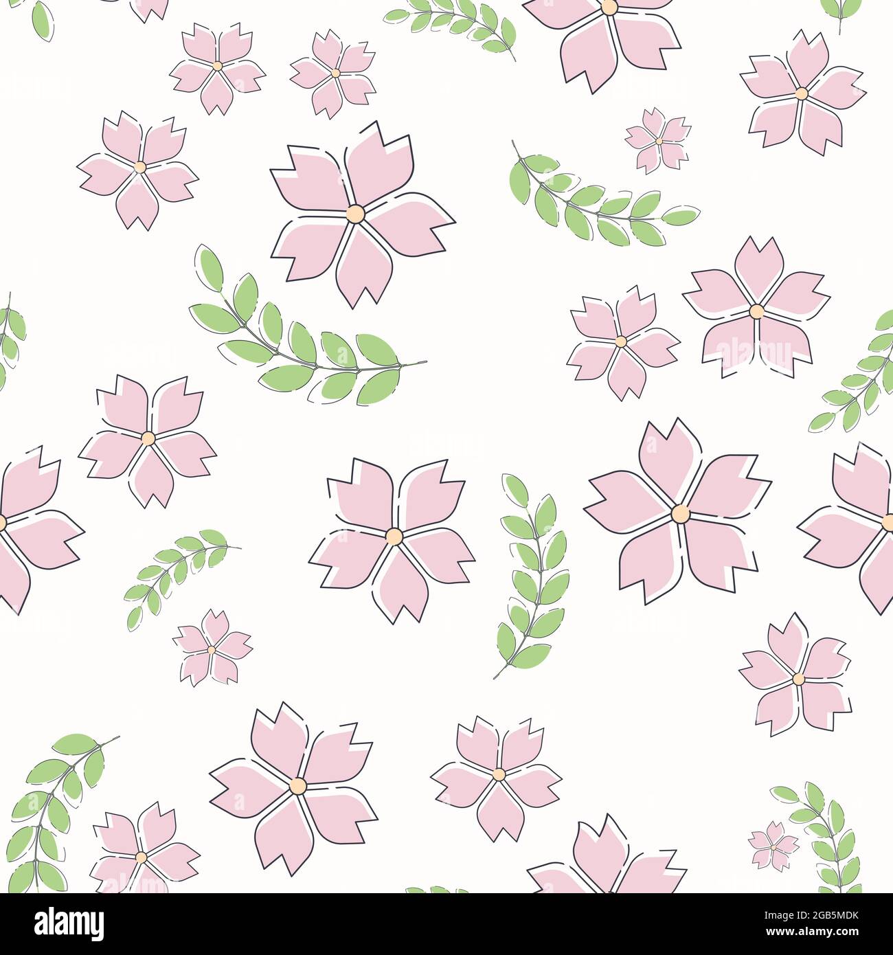 Vector seamless pattern with hand drawing wild flowers, floral elements ...