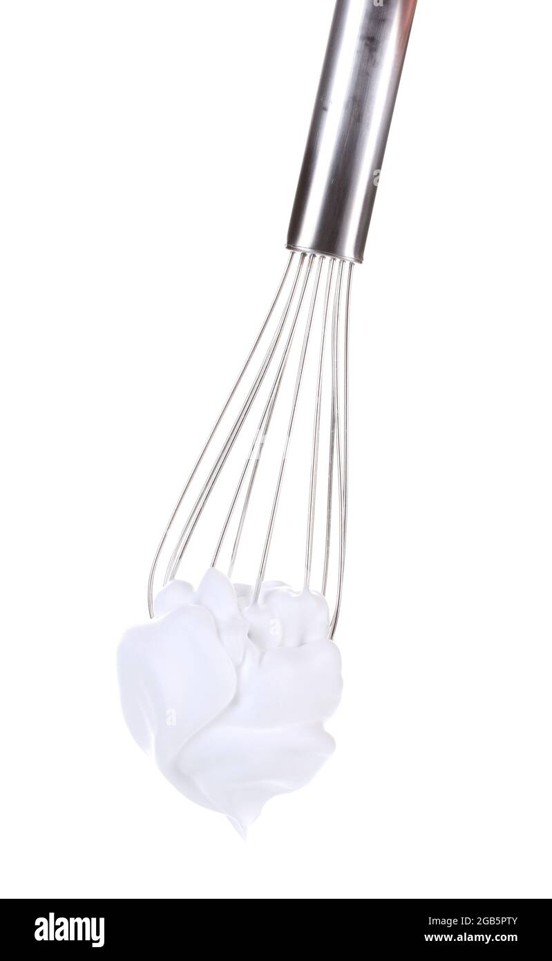 Metal whisk for whipping eggs with cream isolated on white Stock Photo