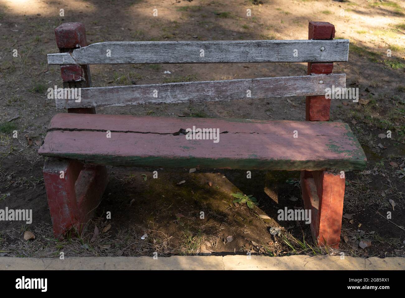 Close up. Old empty cement bench in a park Stock Photo
