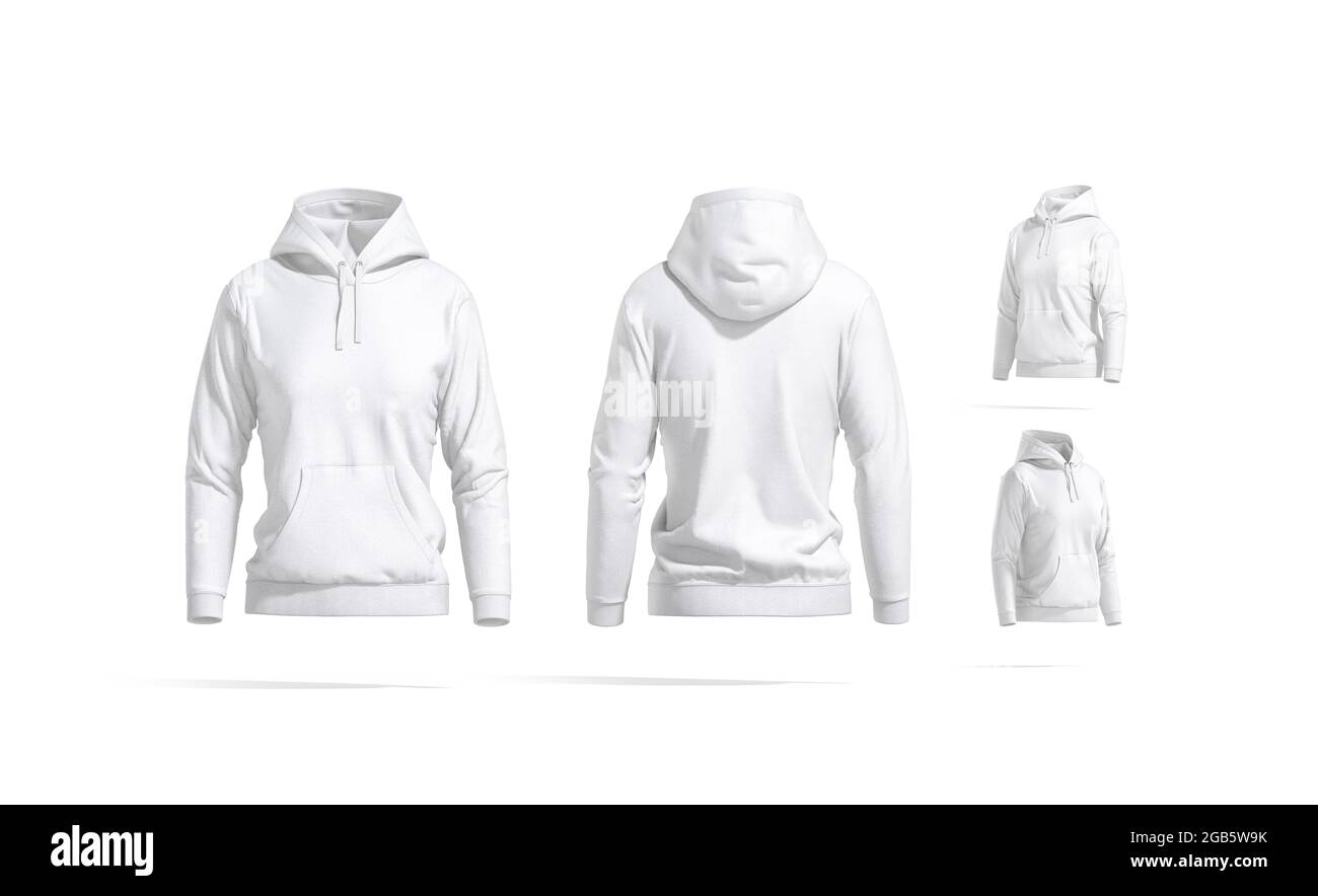 Blank white women sport hoodie mockup, different views, 3d rendering ...