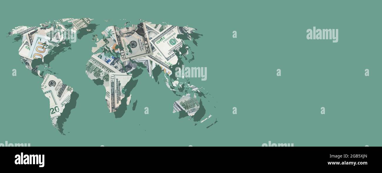 world map from the texture of the us dollar Stock Photo