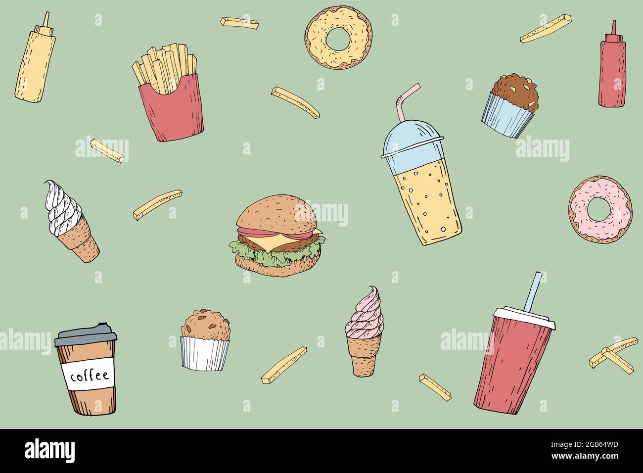 sketch of junk food seamless pattern with hand drawing style 16473367  Vector Art at Vecteezy
