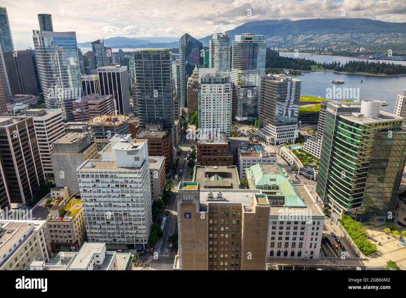 Downtown Vancouver British Columbia Aerial Skyscrapers Vancouver Canada Stock Photo
